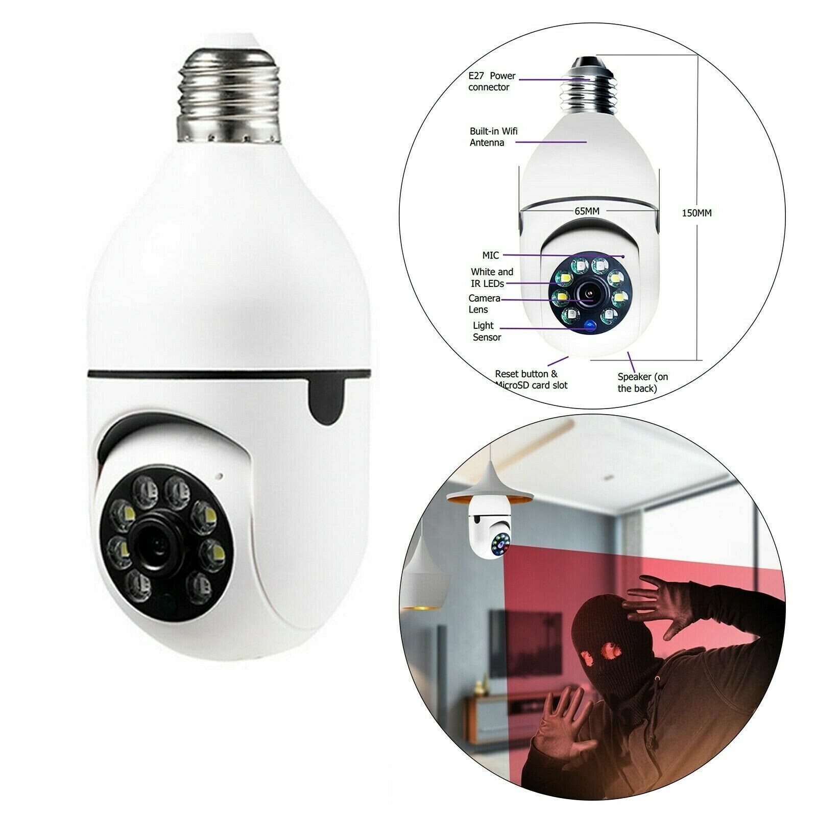 IP Camera Lampadina 360 E27 Wireless PTZ - Videosorveglianza Smart
