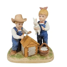 Home Interiors Denim Days Bunny's Hutch 1985 HOMCO 1514 Pet Rabbit Building