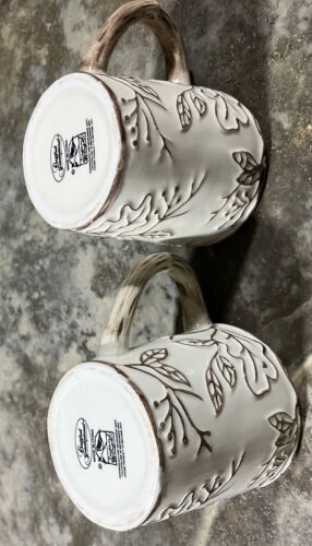 Susan Winget Bird Leaves Brown Cream 2 Coffee Tea Cup Mugs Farmhouse Cottage - Picture 8 of 12