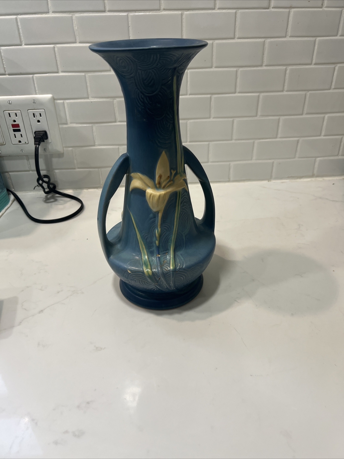 Vintage Roseville Pottery Blue Zephyr Lily 14012” Vase READ!!! eBay