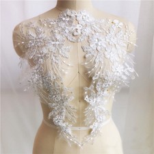 Sale Blossom Skirts Trim Beaded Clothing Dress Motif Bridal Lace Applique 1 Pair