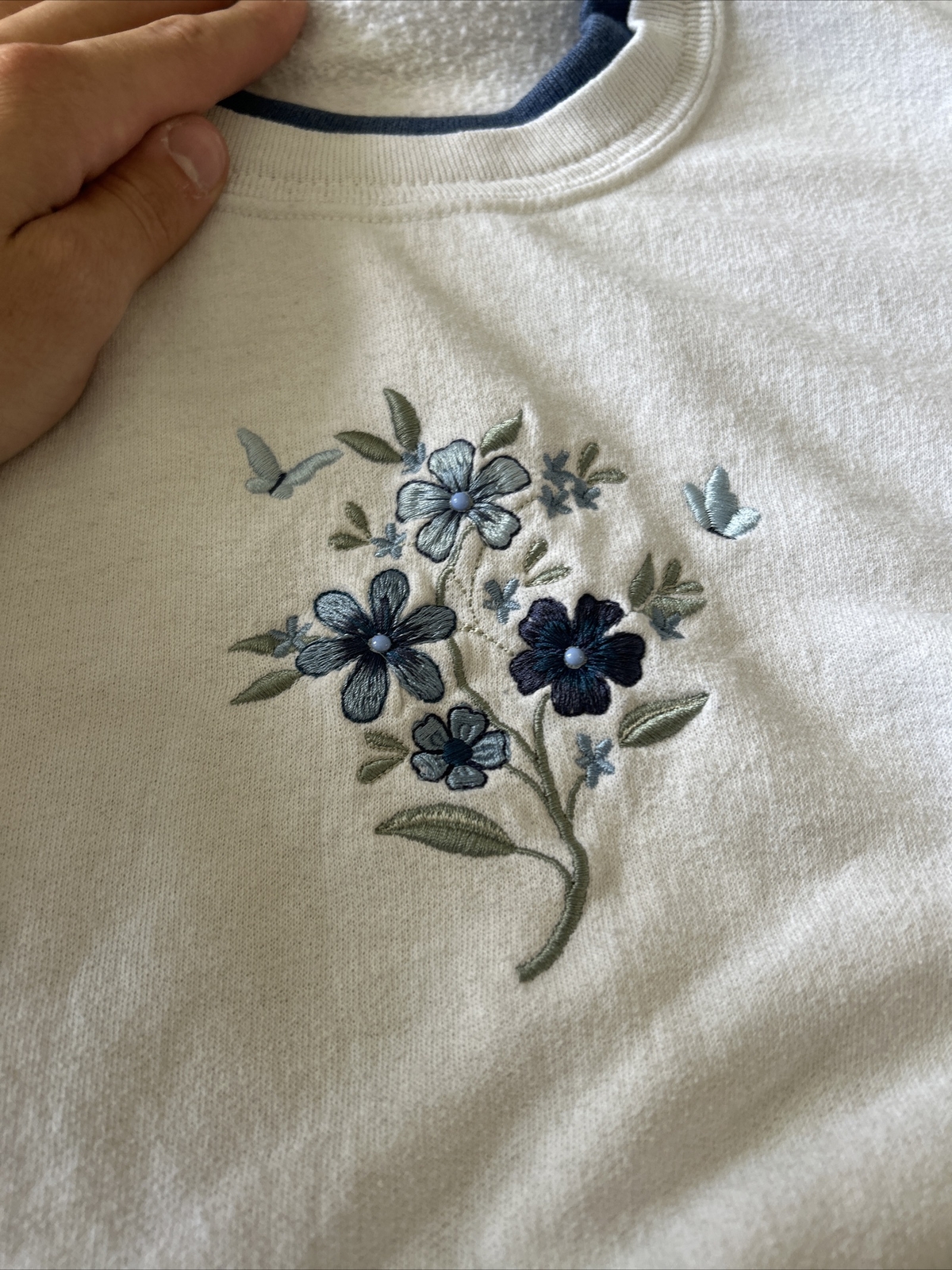 Morning Sun Top Stitch Sweater Womens XL Plus White Pullover Embroidered Flowers eBay