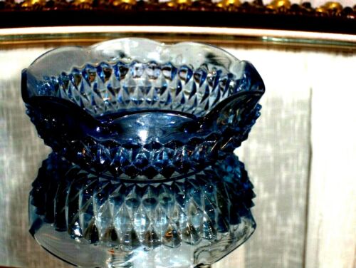 Light Cobalt Blue Sapphire Color Elegant Cut Pattern Vintage Crystal Bowl Round - Picture 1 of 12