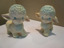 2 Vintage 1955 Sun Rubber Co. Squeak Toys Pair Pink White Blue Sheep