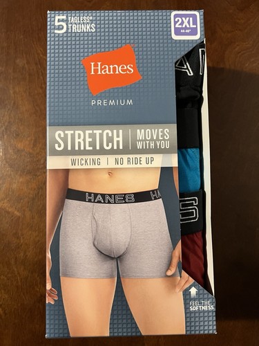 Hanes Premium Men's Mid-Rise Stretch Trunks 5pk - Blue/Black/Gray - 2XL (44-46")