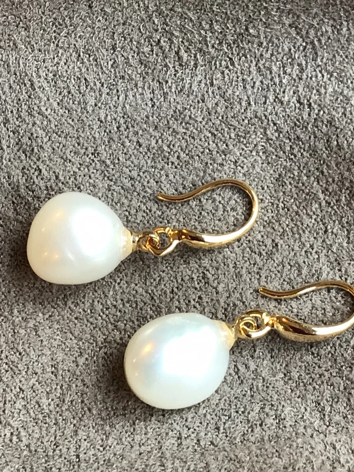 Серьги с натуральным белым барочным жемчугом Южного моря 12-10 мм позолота 18 карат - Изображение 4 из 4