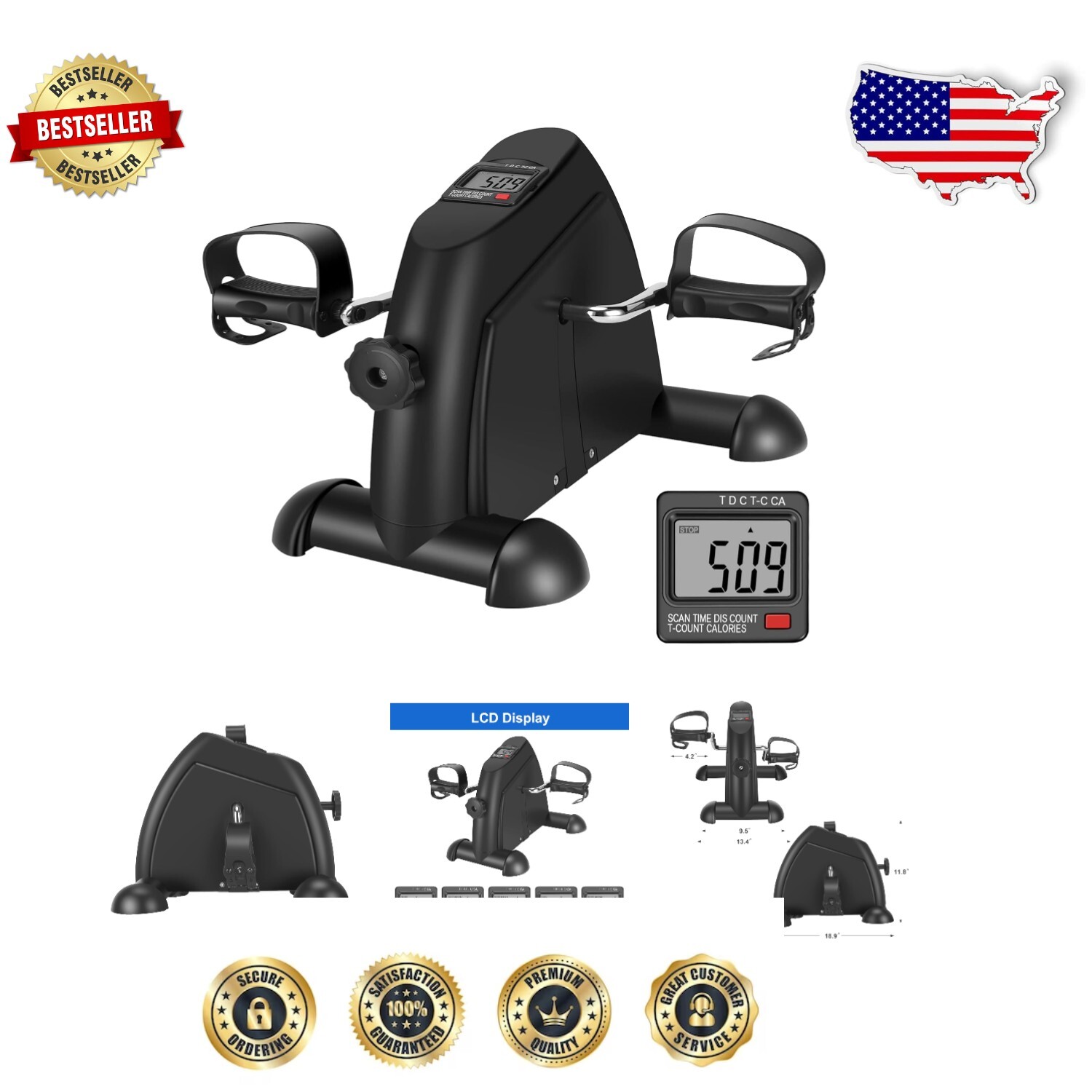 Compact Pedal Exerciser with Adjustable Resistance & LCD Display