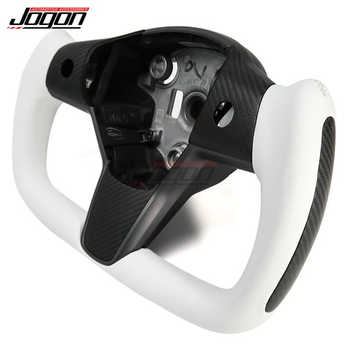 White Yoke Leather Steering Wheel Cover For TESLA model 3 Model Y 2017-2020 2021 - Picture 3 of 8