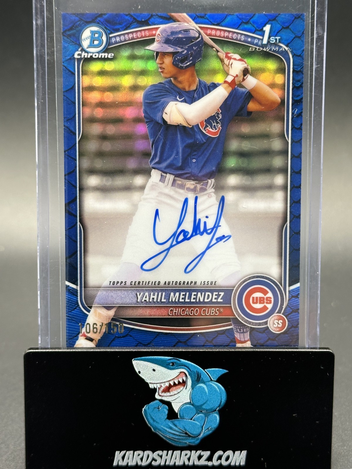 2025 Bowman Chrome Yahil Melendez Auto Blue Refractor 1st Prospect #97 /150 Cubs
