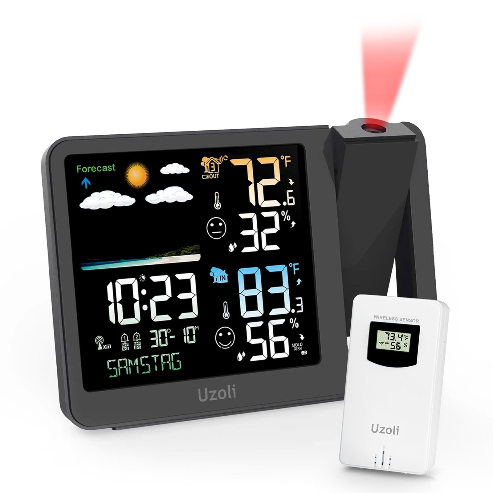 Projection Alarm Clock Weather Station, Atomic Projector Clock with Sensor