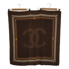 CHANEL Scarf Coco Mark Brown Chain Pearl Pattern Silk 85cm x 85cm Women's Japan