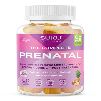 Suku Prenatal Multivitamin Gummies Folate Calcium Vitamin D3 B12 K2 Sugar-Free