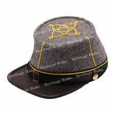 US Civil War Mens Grey with Green Band Leather Kepi 1,2,3,4 Row of Gold Braids
