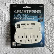 Armstrong 3 Outlet wall Adapter with 2 USB Ports 56220 Indoor NIP