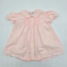 Vintage Baby Pink Lace Collar Smocked Pleated Bubble Romper 3-6 Months