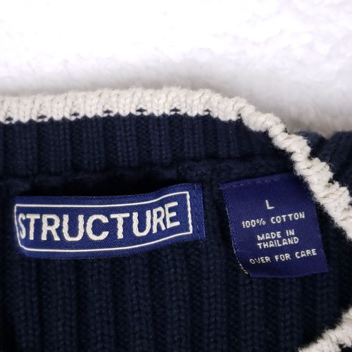Structure Sweater Vest V Neck Ribbed Knit Size L Navy Varsity Prep Ivy League - Picture 3 of 7