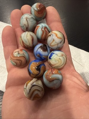 Vintage Jabo Marble Lot, Lot 11, Swirls, 3/4 , Brown, White, Blue, Red, Yellow