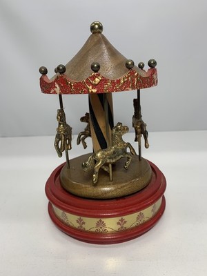 Vintage Brass And Wood Horse Carousel Music Box 7 x5  Tested