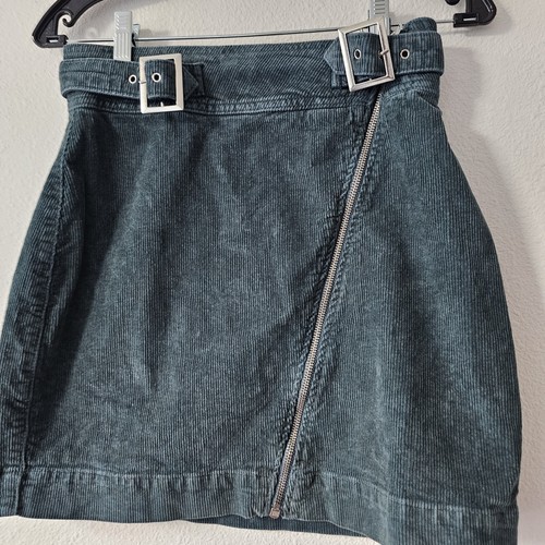 URBAN OUTFITTERS Women's Harmony Green Corduroy Mini Skirt Medium Buckle Y2K - Picture 3 of 9