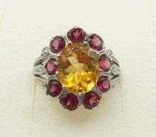 Citrin, Granat - Ring,  Sterlingsilber 925,   Größe  56/17,81