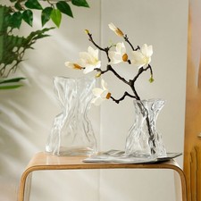 .Pleated Glass Vase Light Luxury Hydroponic Vase Living Room Dining Table Dried