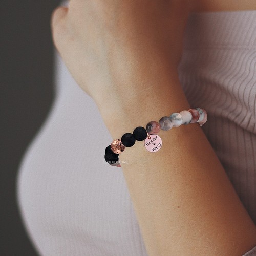 Rosa Jaspis Lavagestein Armband mit ätherischem Lavendelöl, Roségold Yoga Medit - Bild 2 von 7
