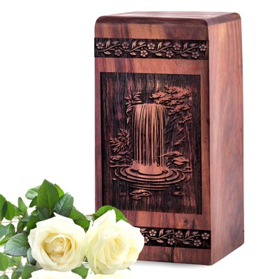 Waterfall Dark Wood Ash Holder 8inch Adult Resting Jar Unique Legacy Container
