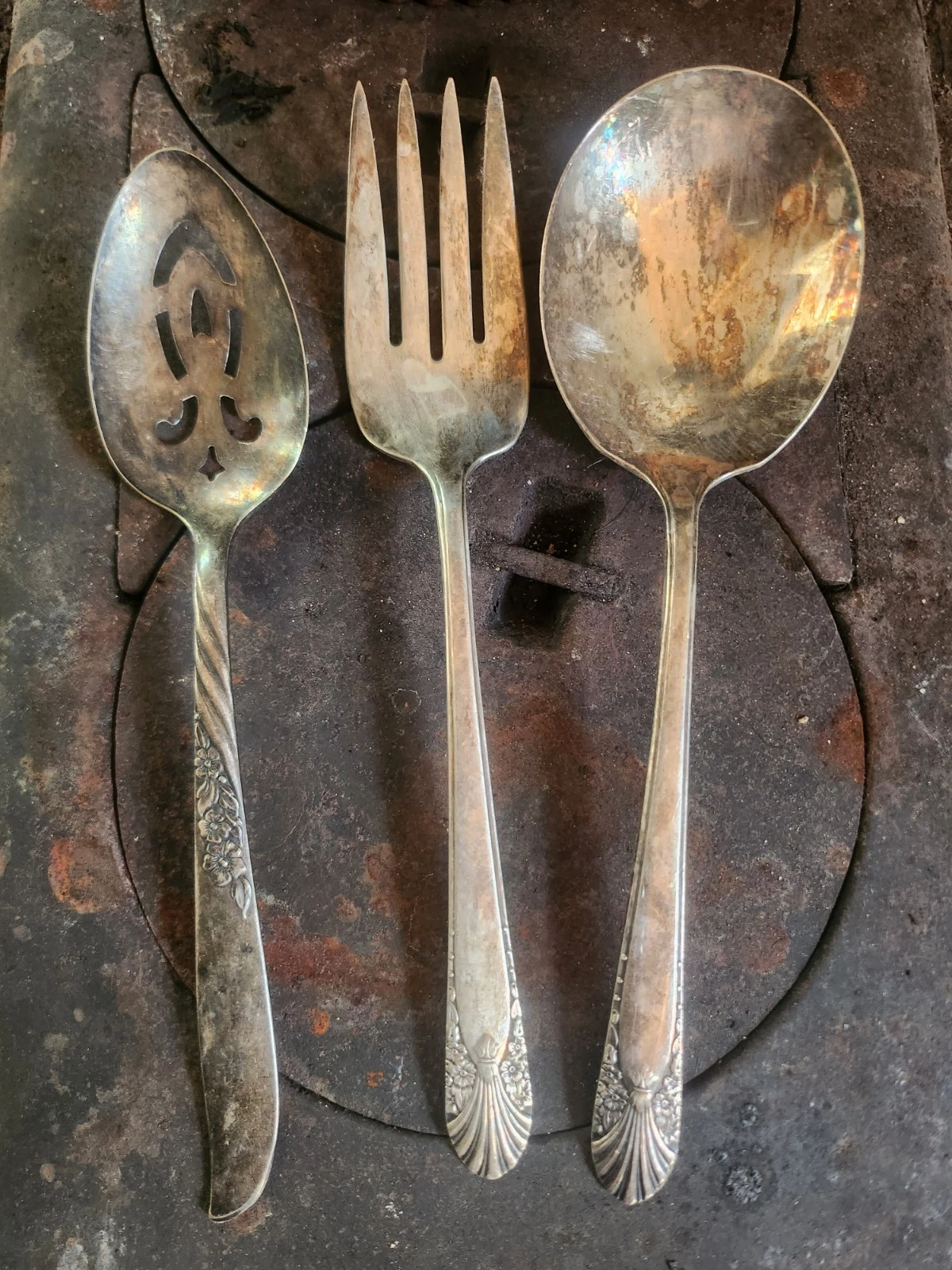 Silver Plate Serving Utensils 2 Crown Silverplate 1 WM.A Rogers- Fork & 2 Spoons