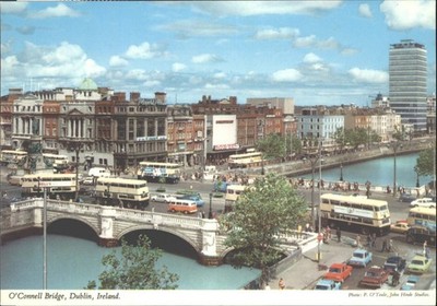 Vintage O'Connell Bridge Dublin Ireland Postcard John Hinde Posted 1984