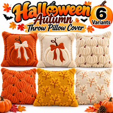 Fall Halloween Pumpkin Throw Pillow Cover 18x18 Embroidered Autumn Couch Decor