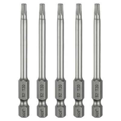 5pcs T20 Torx Head Screwdriver Bit 1/4'' Hex Shank 3'' Long Magnetic No Hole Tip
