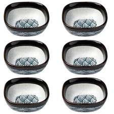 Ceramic Sauce Dish Set of 6 Blue Japanese Style Soy Dipping Appetizer Plates