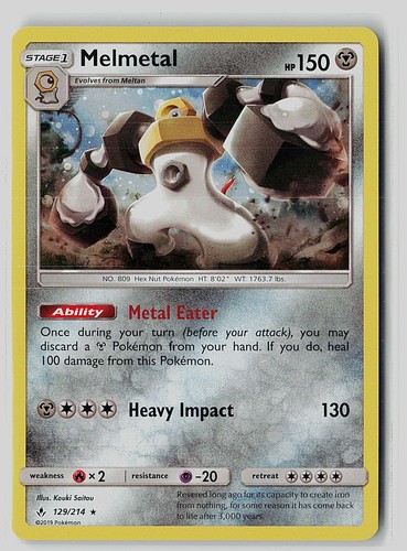 Melmetal 129/214 Holo Rare Unbroken Bonds Pokemon Near Mint