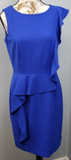 Calvin Klein Cocktail Dress Women 6 Blue Lined Dramatic Asymmetric Ruffle Detail