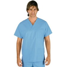 ISACCO Unisex V-Neck Jacket Half Sleeve 100 Cotton Celeste