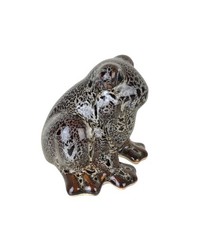 CUTE!! Ceramic Garden Frog Hermitage Pottery 4.5" Brown Drip Glaze 1998