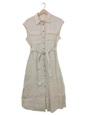 MNG Blusenkleid Damen Kleid Gr. DE 36 wollweiß Casual-Look