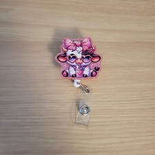 Retractable Belt Clip " Pink Baby Cow" Badge Reel