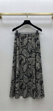 Vintage Style Black  Cream Paisley Print Skirt Elastic Waist Flowy Midi Skirt