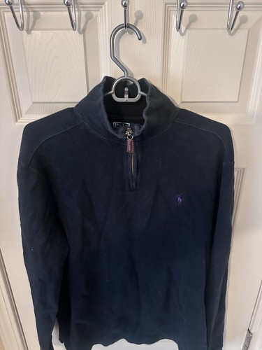Vtg Polo Ralph Lauren Mens M 1/4 Zip Pullover Navy Pony Long Sleeve Classic (e) - Picture 2 of 5