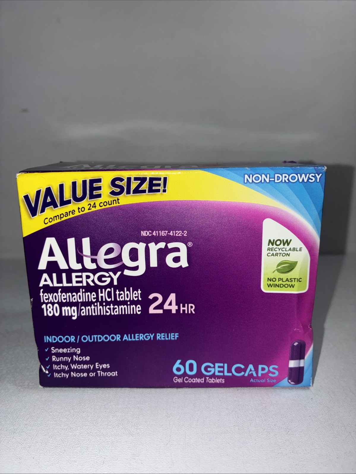 Sealed Allegra Allergy Indoor/Outdoor, 60 Gel Caps/ Non-Drowsy 