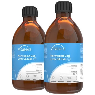 2x Vitaler's Norwegischer Tran Junior Omega-3 1200 mg für Kinder   250 ml