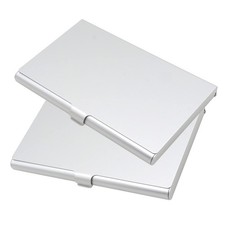 2-Pack Silver Aluminum Business Card Holder Slim Flip Pocket Case
