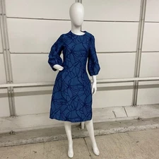 TERI JON Balloon Sleeve Jacquard A-Line Dress Women's Size 4 Blue