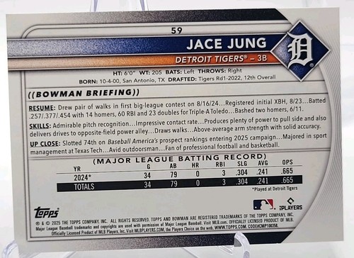 2025 Bowman Chrome Mega Box MOJO #59 Jace Jung Rookie RC & Base RC. - Picture 5 of 6