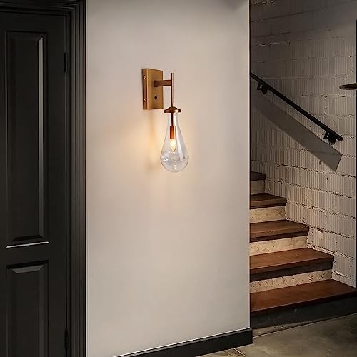 Raindrop Wall Sconces Glass Wall Sconce with On Off Switch, Brushed Brass - Picture 7 of 8