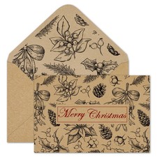 24 Packs Merry Christmas Kraft Greeting Cards Xmas Vintage Botanical Berry Pine