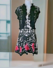 Nine West Sundress 12 Black Pink Floral on White Boning Top/Black Lace Shrug