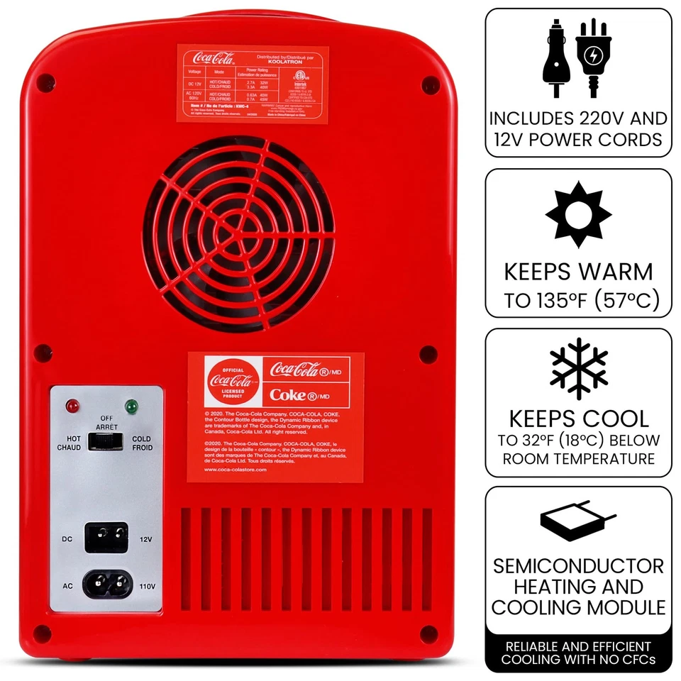 Coca-Cola 4L Portable Cooler/Warmer, Compact Personal Travel Fridge for Snacks - Image 3 of 4
