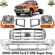 Front Bumper Face Bar Chrome Steel Headlights Kit For 2000-2004 Ford F-250 Front Bumper Face Bar Chrome Steel Headlights Kit For 2000-2004 Ford F-250